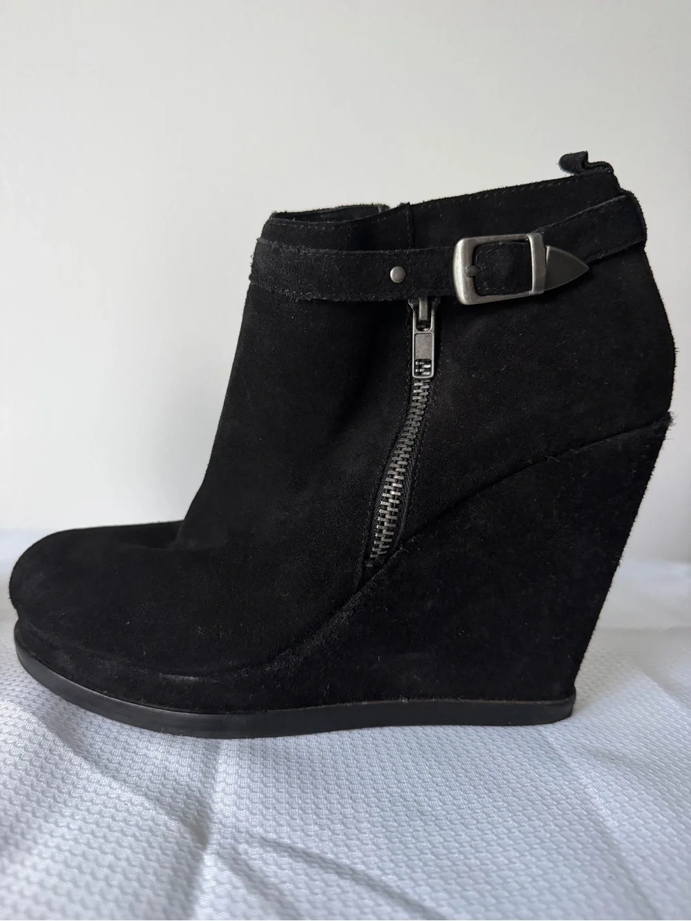 Dolce Vita Black Suede Wedge Ankle Boot w/Side Zip & Buckle
